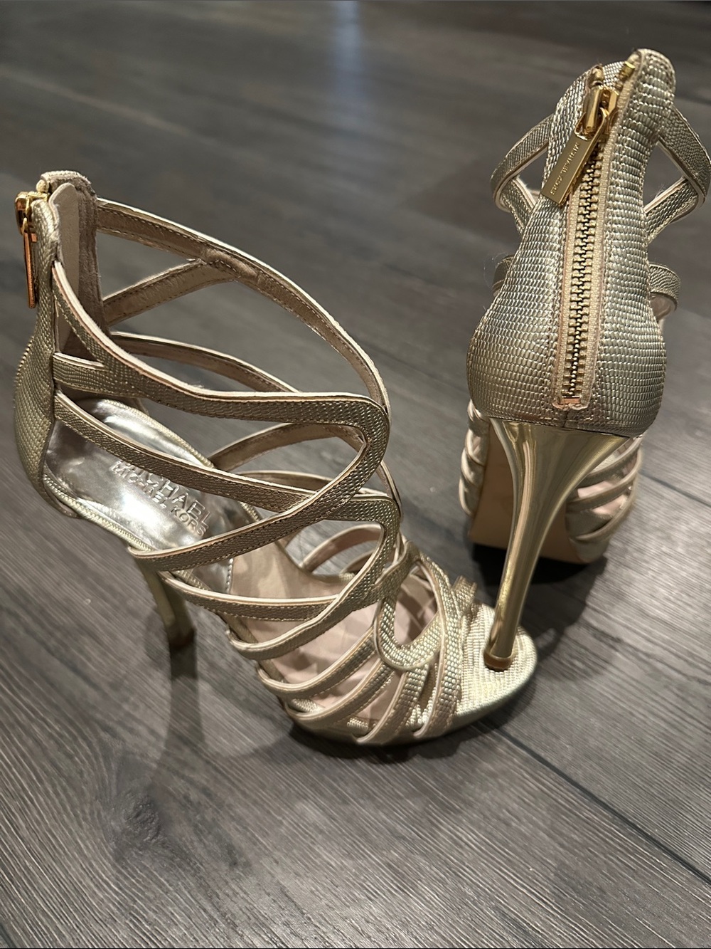 MICHAEL Michael Kors Metallic Gold Strappy Stiletto Sandals